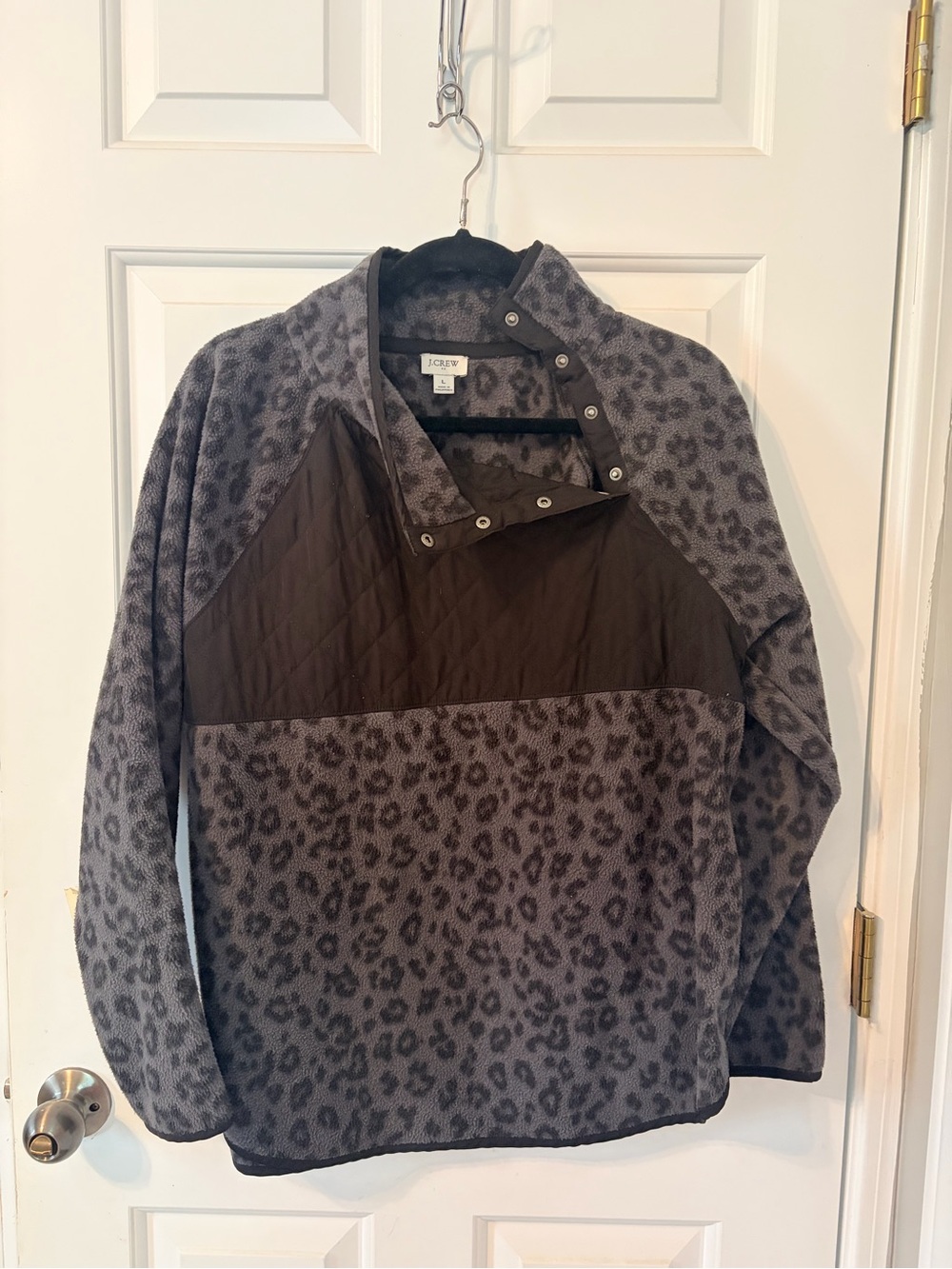 J. Crew Gray Leopard Print Snap Pullover Jacket